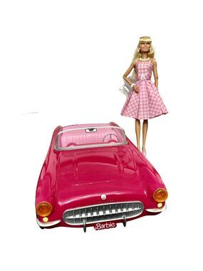 Barbie Movie Doll and AMC Collectible Pink Corvette Convertible Popcorn Car Tub